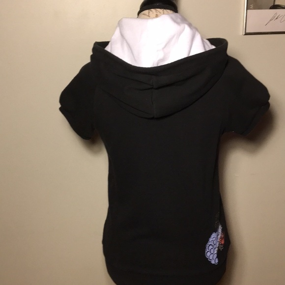Volcom cap sleeve hoodie, black w/ paint design, S - Picture 6 of 8